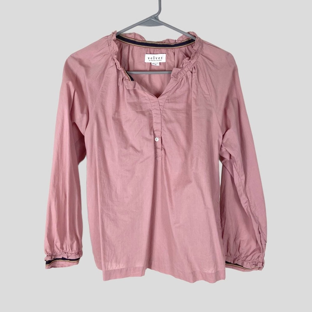 Velvet by Graham & Spencer Lightweight Cotton Ruffle Long Sleeve Blouse